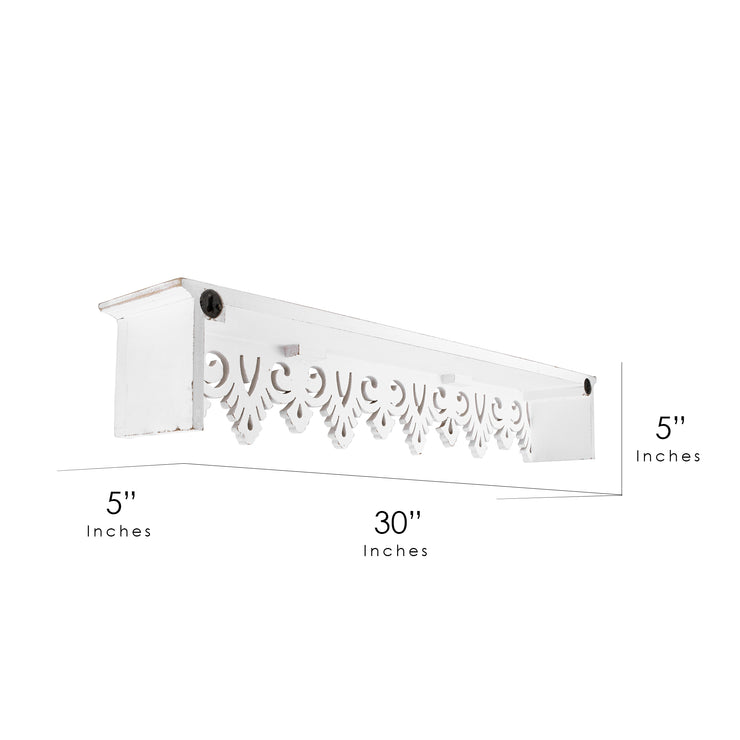 Hand-Carved Floating Wall Shelf - White (30”)