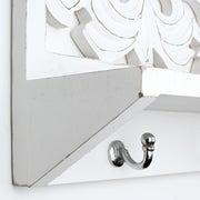Hand-Carved Wall Shelf and Coat Rack – White (24”)