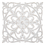 Distressed Floral Wall Medallion Home Decor – White (16”)