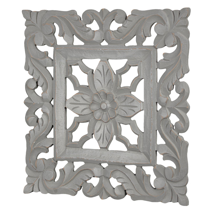Floral Arabesque Wall Medallion – Gray (16”)