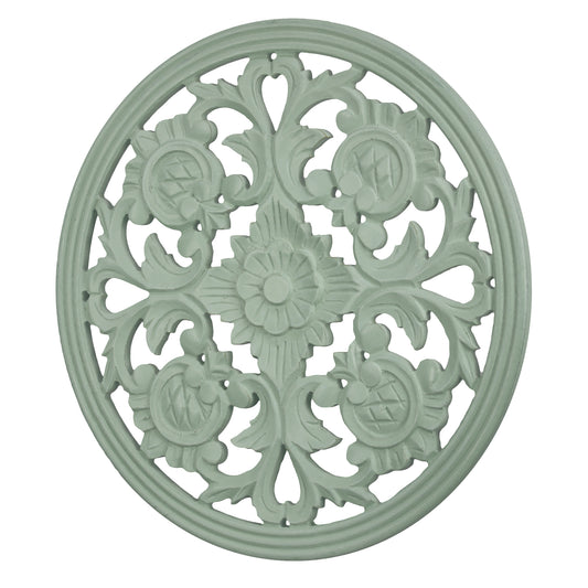 Floral Arabesque Wall Medallion – Light Green (16”)