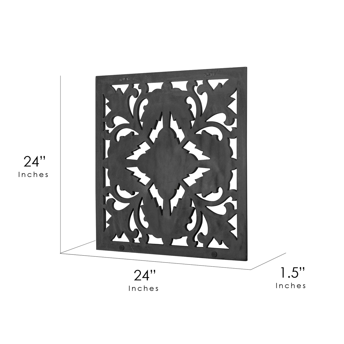 Hand-Carved Square Arabesque Wall Medallion – Black (24”)