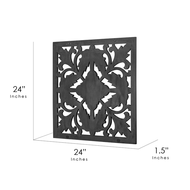 Hand-Carved Square Arabesque Wall Medallion – Black (24”)