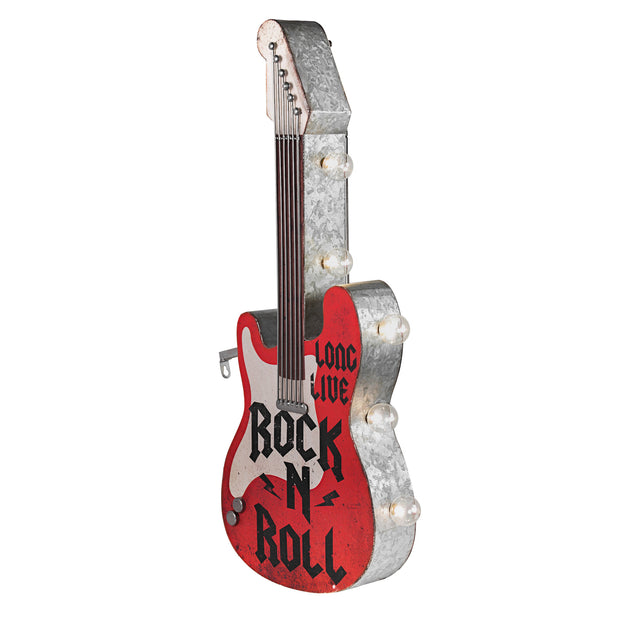 Rock n Roll Guitar Vintage LED Marquee Sign (25” x 10”)