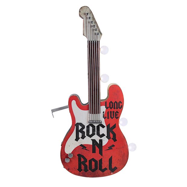 Rock n Roll Guitar Vintage LED Marquee Sign (25” x 10”)