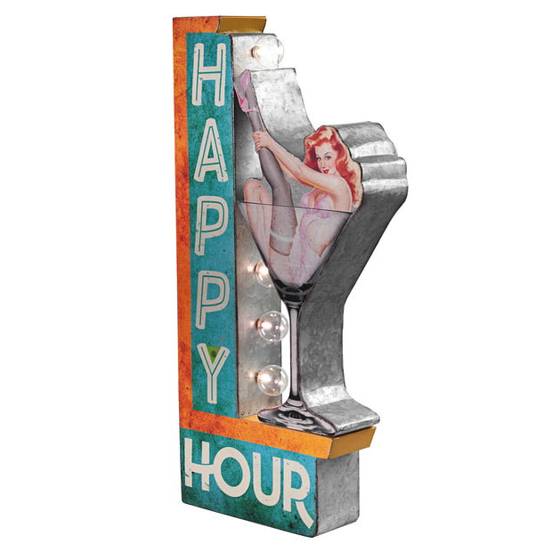 Happy Hour Vintage LED Off the Wall Marquee Sign (25" x 13")