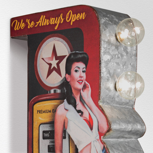 Gas n’ Go Pinup Girl Vintage LED Marquee Sign (30” x 15”)