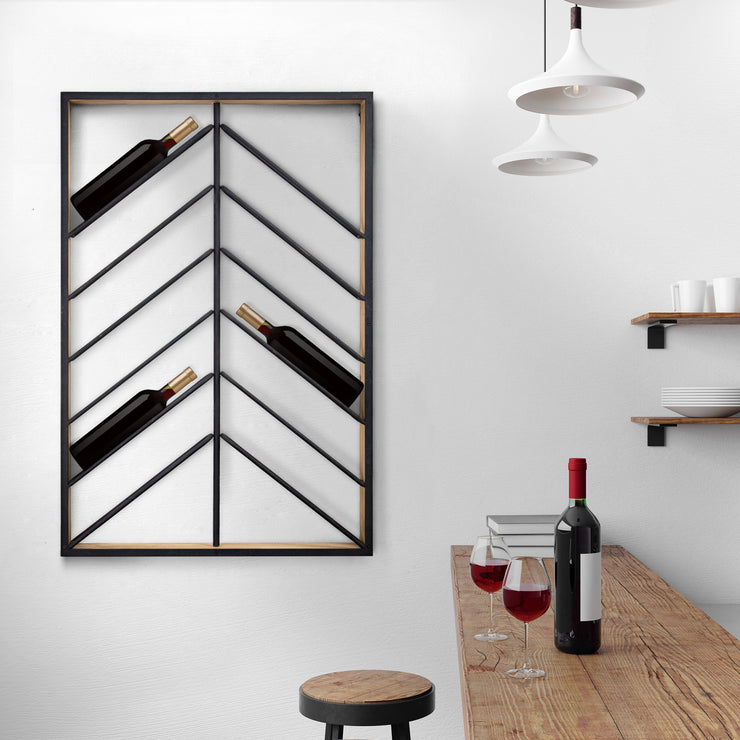 Wood and Metal Wall Mounted Wine Rack (36.25” x 24.25”)