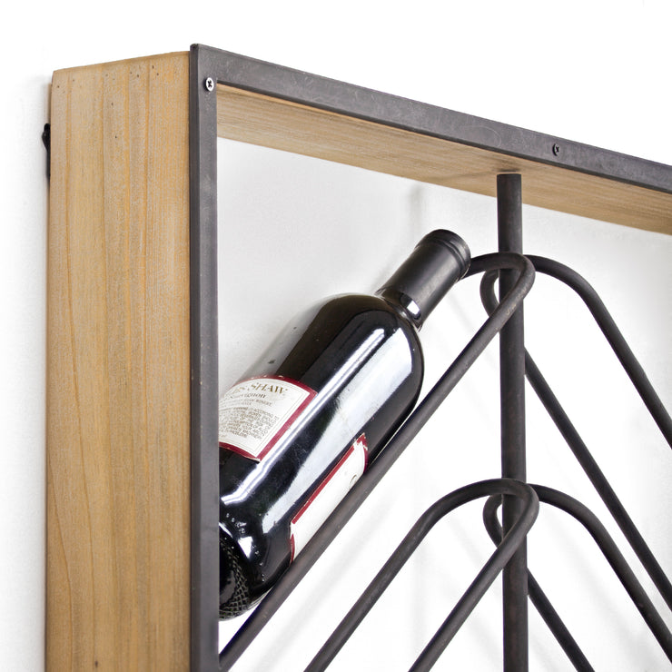 Wood and Metal Wall Mounted Wine Rack (36.25” x 24.25”)