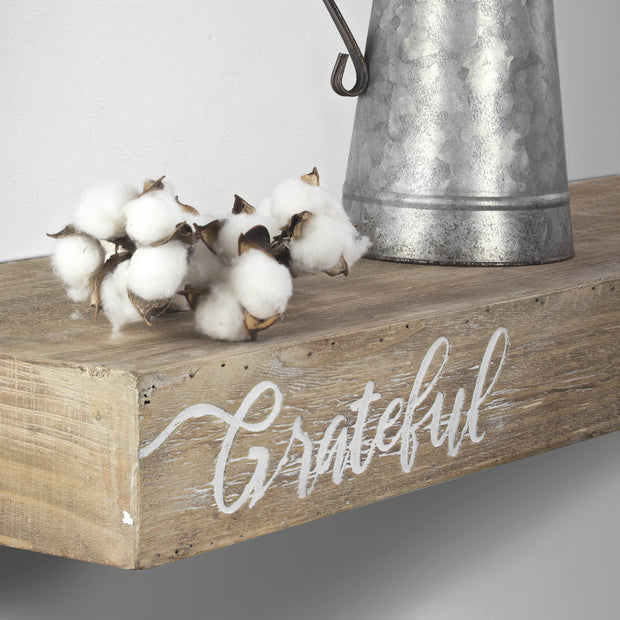 Floating Wall Shelf with “Grateful” Text Engraving