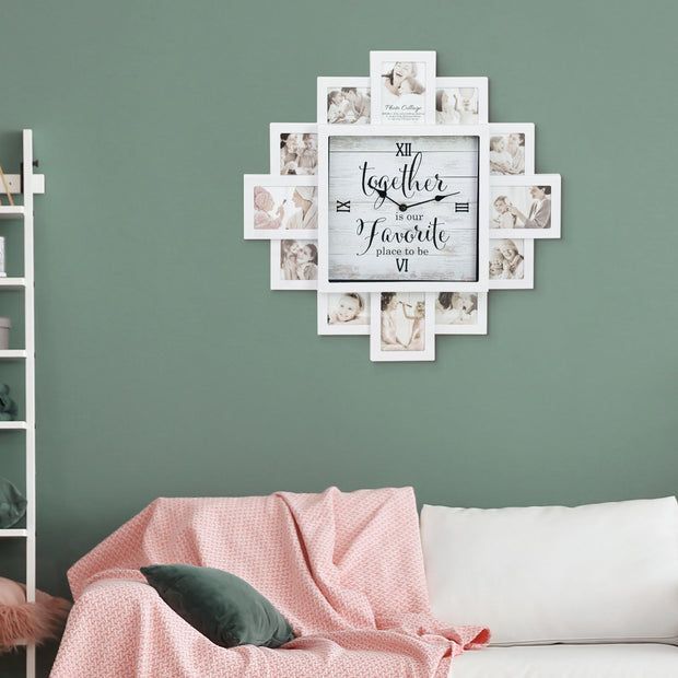 White Farmhouse Shabby-Chic "Together" Picture Frame Wall Collage Clock