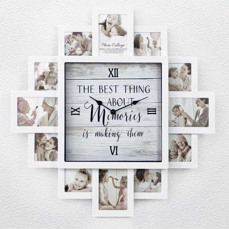 White Farmhouse Shabby-Chic "Memories" Picture Frame Wall Collage Clock