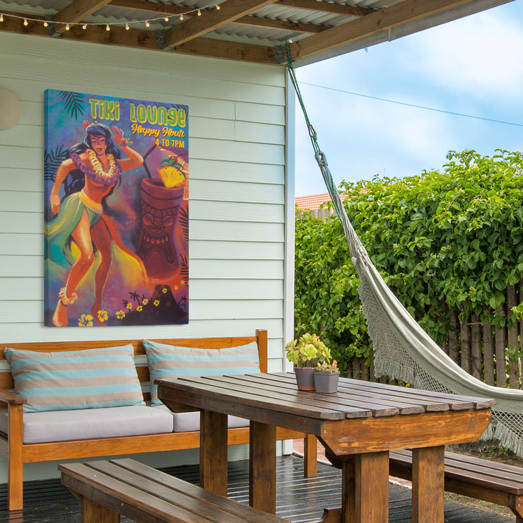 Tiki Lounge Sign Outdoor Canvas Art Print - 24x36