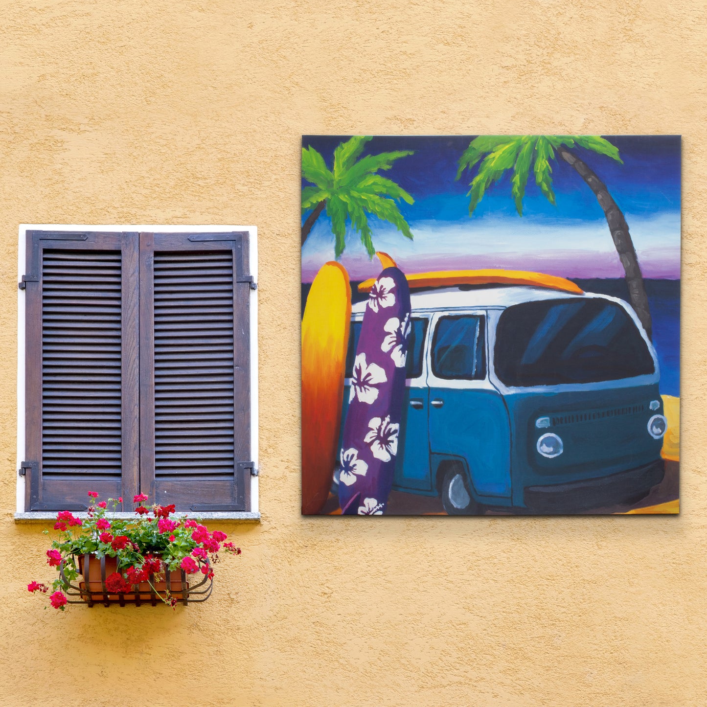 Surf Mini Bus Outdoor Canvas Art Print - 35x35