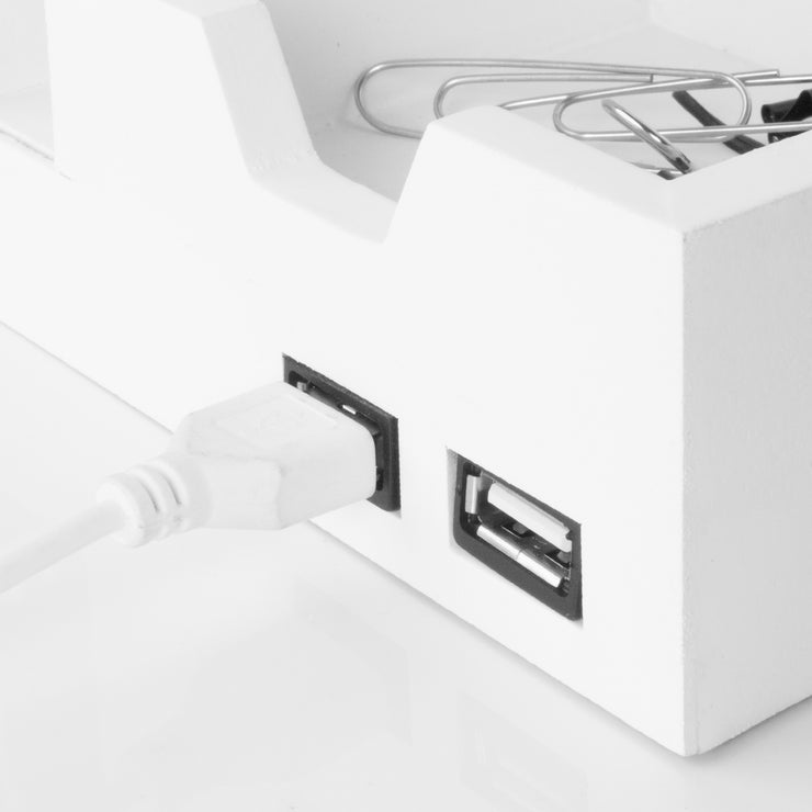 All-in-One Desk File Organizer with USB Charger - White