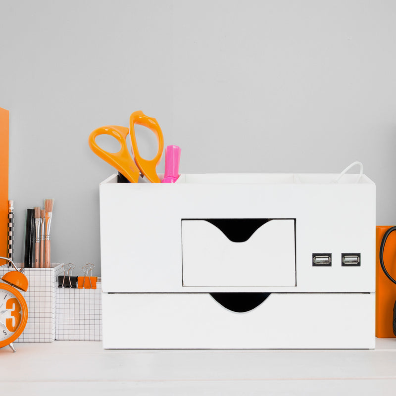 3 Tier Desk Organizer with USB Port White