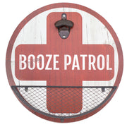 Rustic Vintage 'Booze Patrol' Bottle Opener & Cap Catcher - 14"