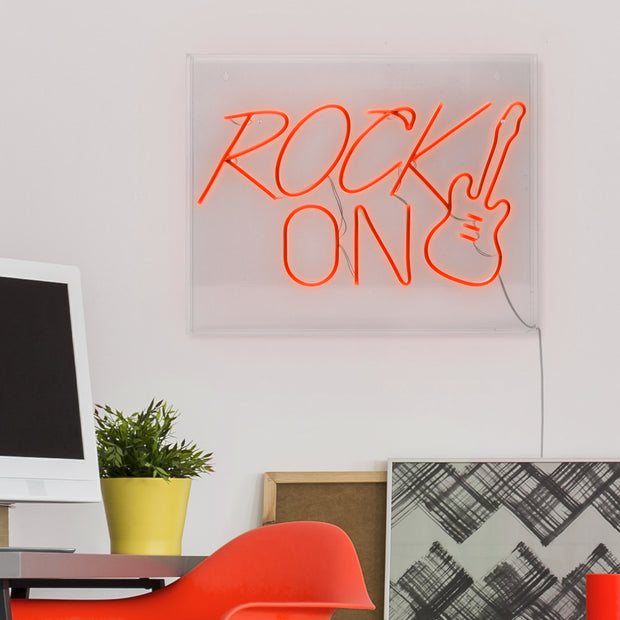 Rock On Guitar Neon Acrylic Box LED Sign