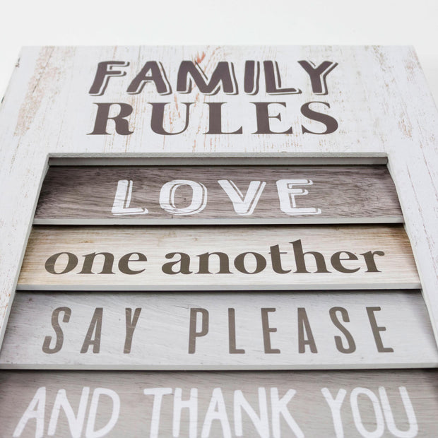 Family Rules Inspirational Shutter Window Plaque