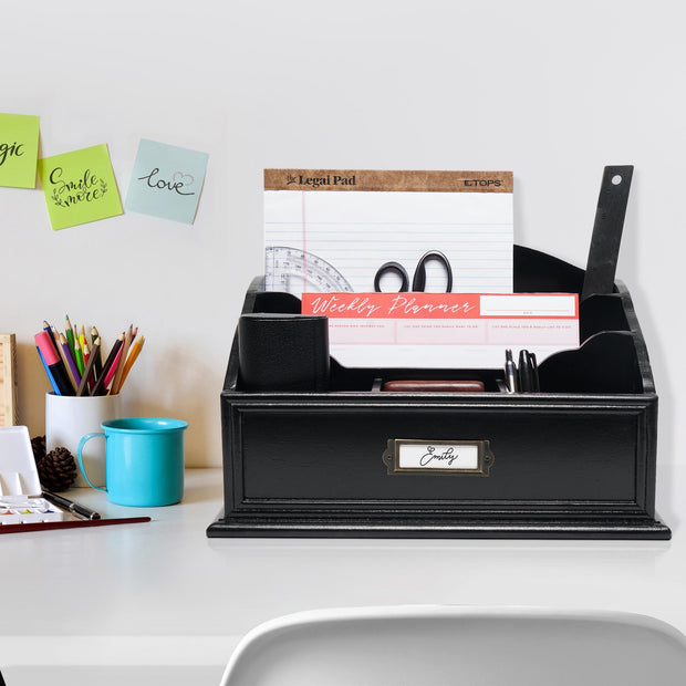 3-Tier Wood Desk Paper Organizer - Black