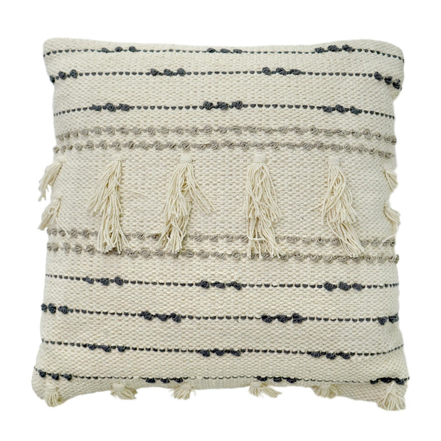 Hand-Woven Cream Boho Moroccan Decorative Throw Pillow - 17" x 17"