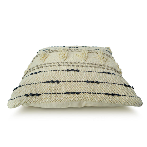 Hand-Woven Cream Boho Moroccan Decorative Throw Pillow - 17" x 17"