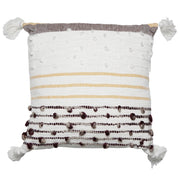 Hand-Woven White/Brown/Yellow Boho Decorative Throw Pillow - 18" x 17"