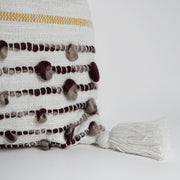 Hand-Woven White/Brown/Yellow Boho Decorative Throw Pillow - 18" x 17"