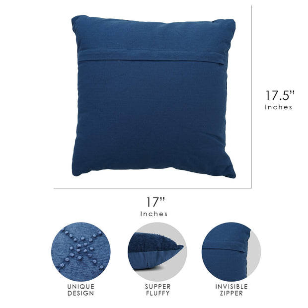 Hand-Woven Blue Boho Moroccan Decorative Throw Pillow - 17" x 17.5"