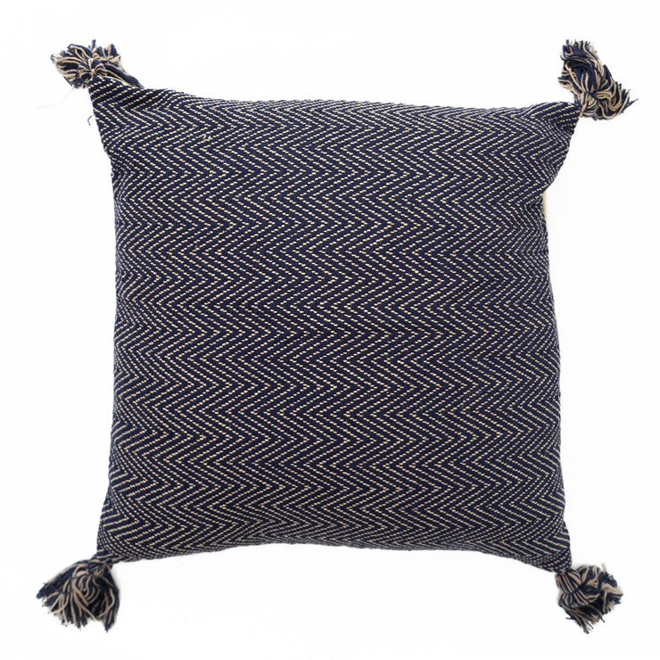 Hand-Woven Blue Boho Moroccan Decorative Throw Pillow - 17" x 17.5"