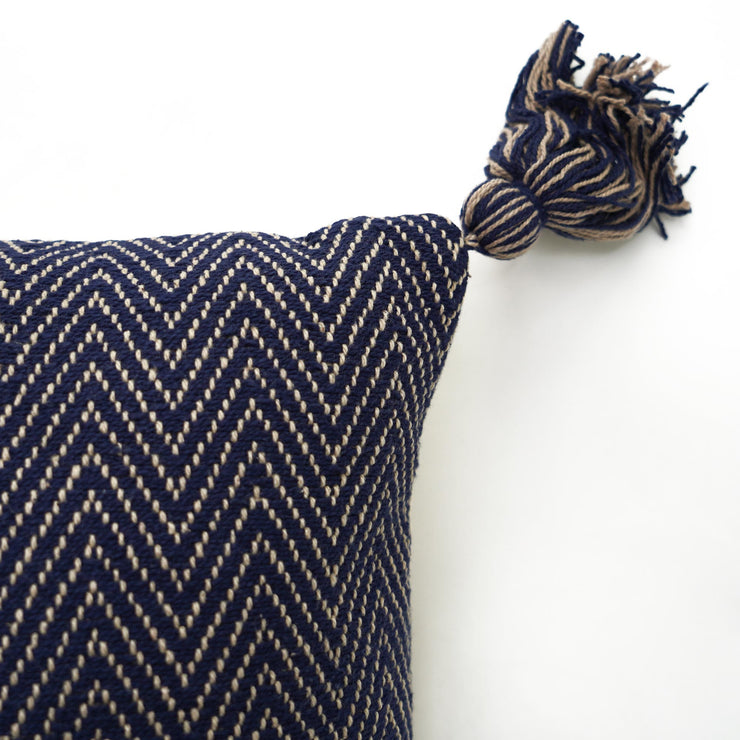 Hand-Woven Blue Boho Moroccan Decorative Throw Pillow - 17" x 17.5"