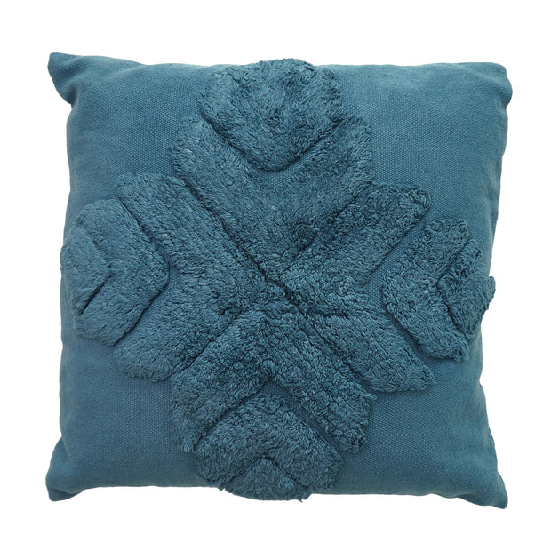 Hand-Woven Blue Boho Moroccan Decorative Throw Pillow - 17.5" x 17.5"