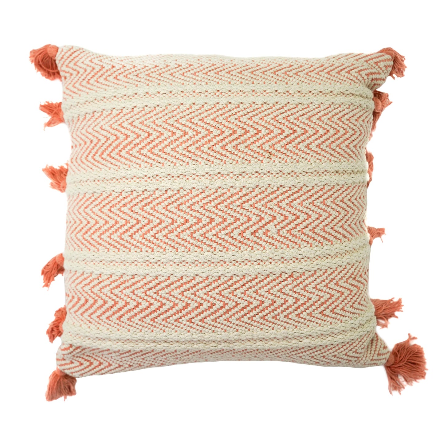 Hand-Woven Orange Peach Boho Moroccan Decorative Throw Pillow - 17x17