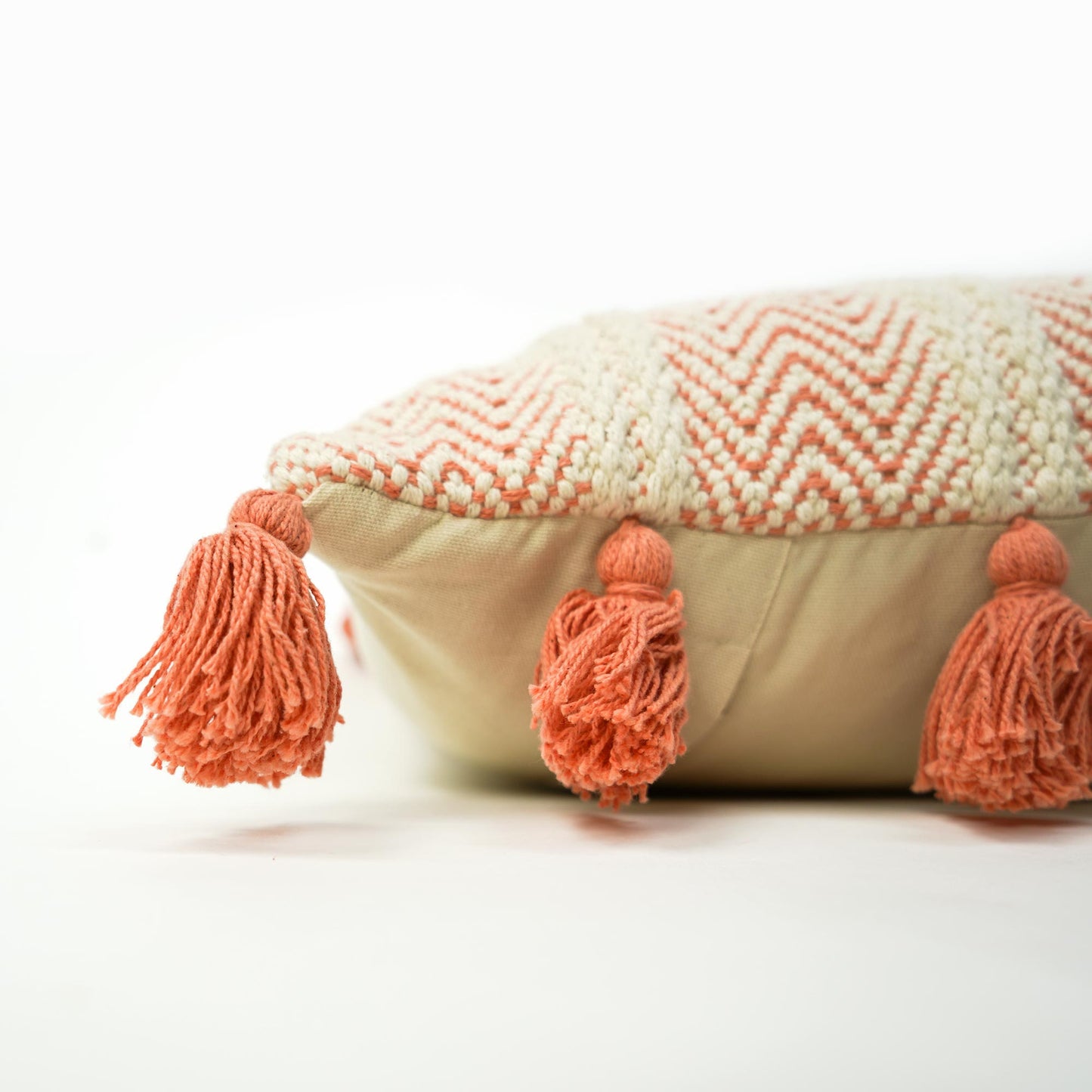 Hand-Woven Orange Peach Boho Moroccan Decorative Throw Pillow - 17x17