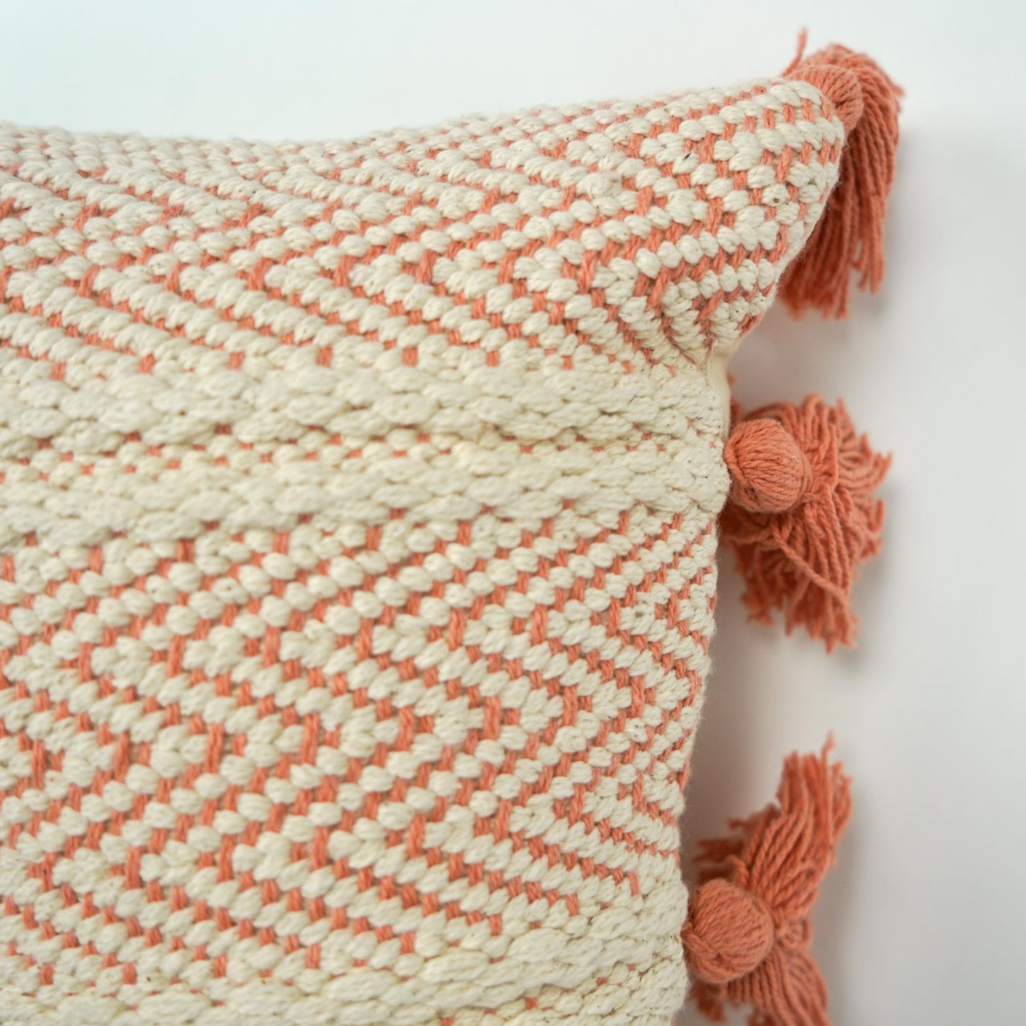 Hand-Woven Orange Peach Boho Moroccan Decorative Throw Pillow - 17x17
