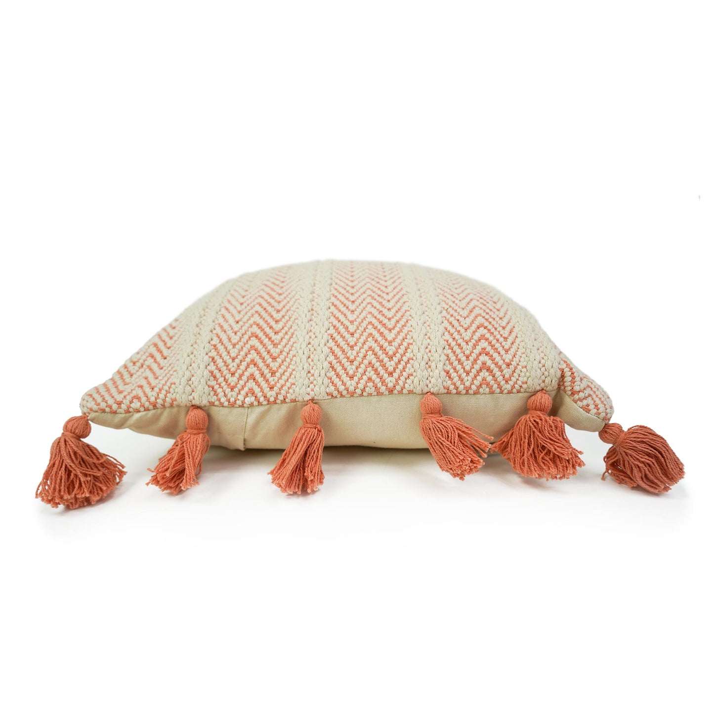 Hand-Woven Orange Peach Boho Moroccan Decorative Throw Pillow - 17x17
