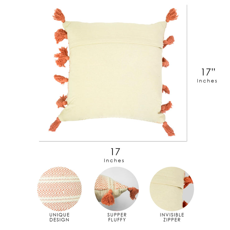 Hand-Woven Orange Peach Boho Moroccan Decorative Throw Pillow - 17x17