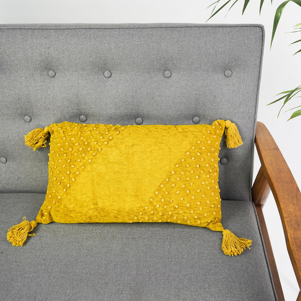 Hand-Woven Yellow Boho Moroccan Decorative Throw Pillow - 19.5" x 12"