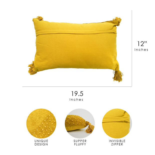 Hand-Woven Yellow Boho Moroccan Decorative Throw Pillow - 19.5" x 12"
