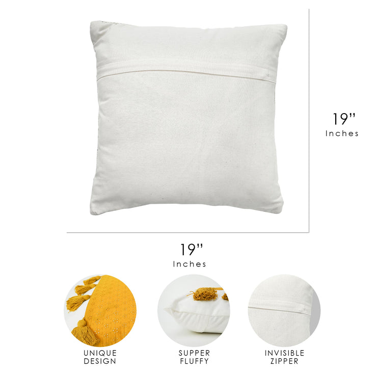 Hand-Woven Yellow & White Boho Moroccan Decorative Throw Pillow 19x19