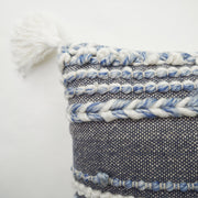 Hand-Woven Blue & White Boho Moroccan Decorative Throw Pillow - 17x17