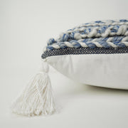 Hand-Woven Blue & White Boho Moroccan Decorative Throw Pillow - 17x17