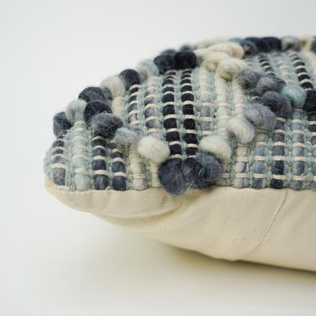 Hand-Woven Blue & Cream Boho Decorative Throw Pillow - 17.5" x 17"