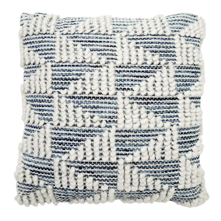Hand-Woven Blue & Cream Boho Decorative Throw Pillow - 17.5" x 17"
