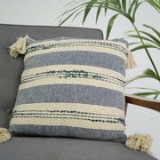 Hand-Woven Blue & Natural Boho Decorative Throw Pillow - 17" x 17.5"