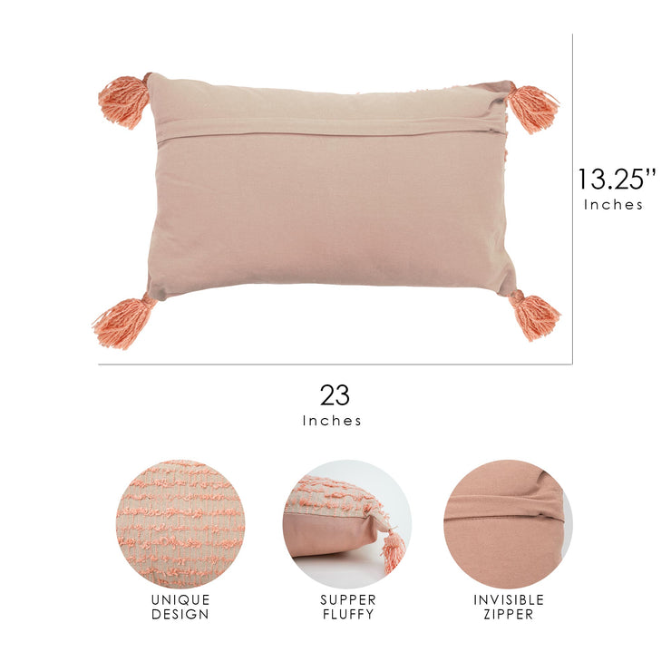 Hand-Woven Pink & Natural Boho Decorative Throw Pillow - 23" x 13"