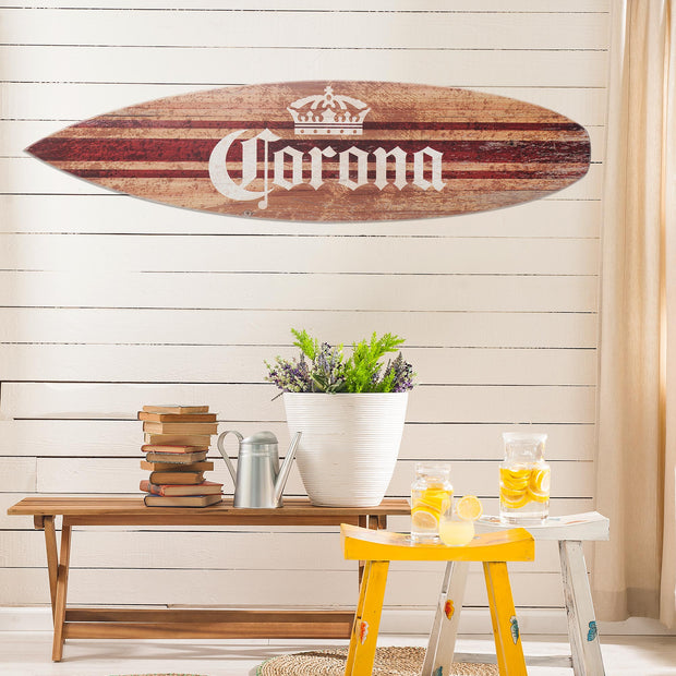 Licensed Corona Brown Tones Surfboard Plaque Wall Sign - 60"x15"