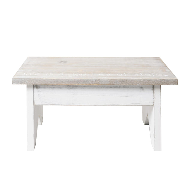 Addie Joy Life is a Journey of Steps Wood Stool - Grey/White Wash