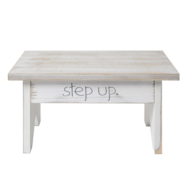 Addie Joy Step Up Decorative Wooden Stool - Grey/White Wash