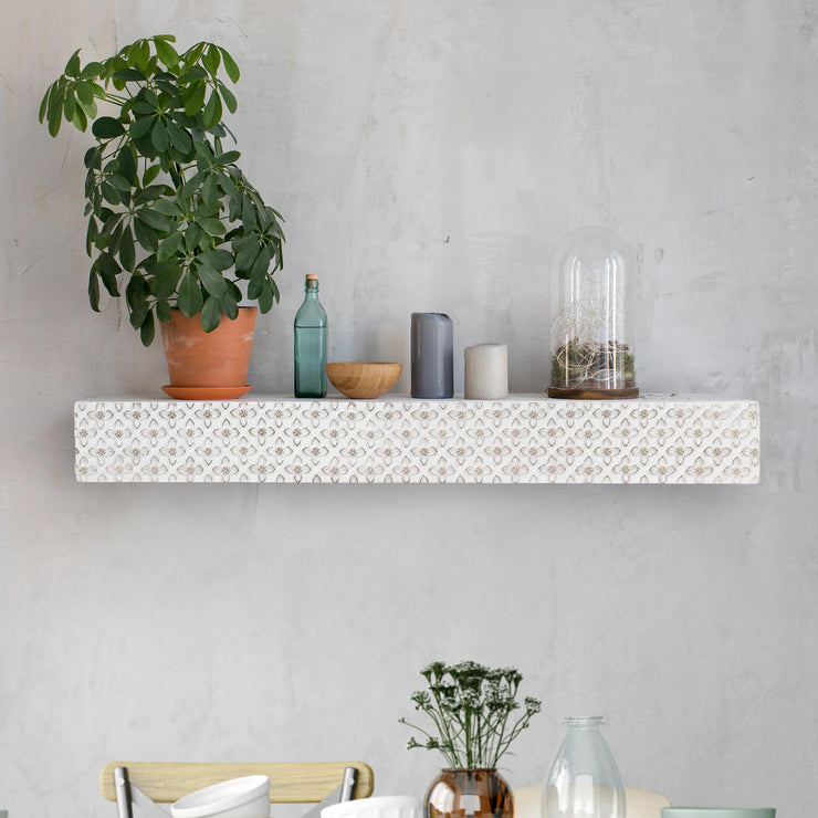 Small Rustic Embossed Wood Floating Wall Shelf - White